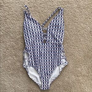 Jessica Simpson One Piece Bathing Suit with Sexy Cut Outs. Full Coverage Swim